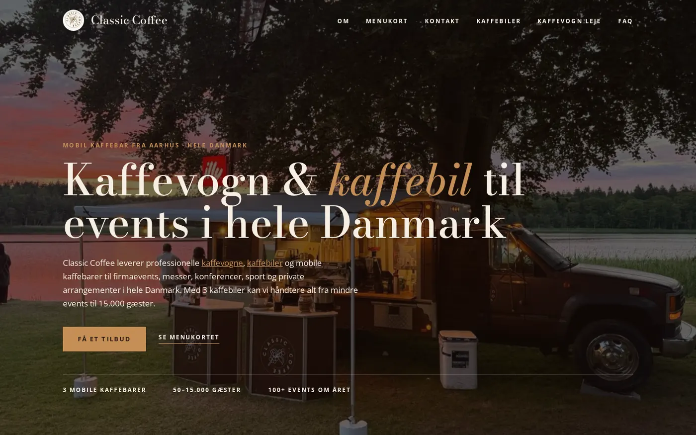 Skærmbillede af forsiden på classiccoffee.dk.
