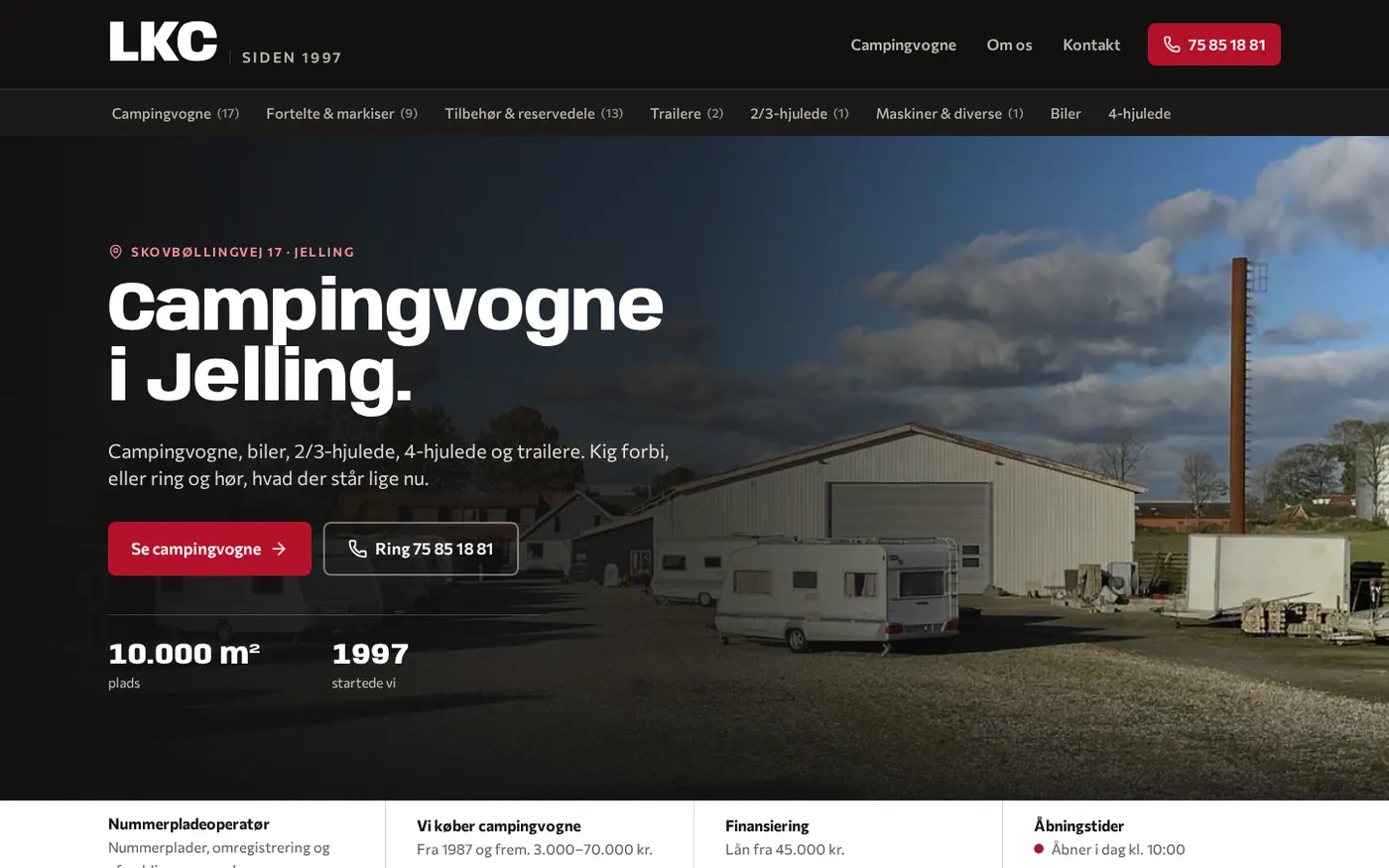 Skærmbillede af forsiden på lkchandel.dk.