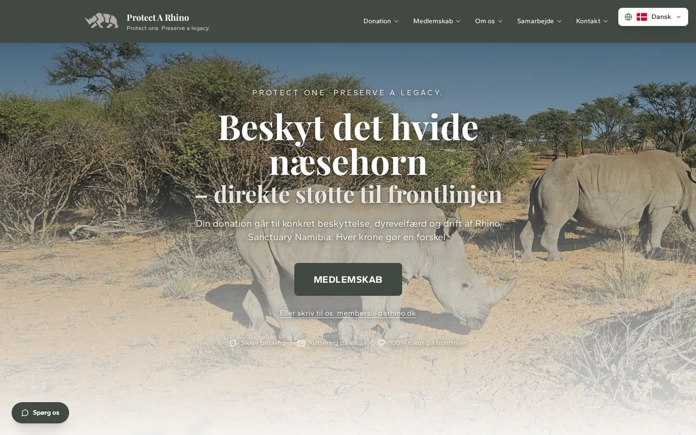 Skærmbillede af forsiden på parhino.com.